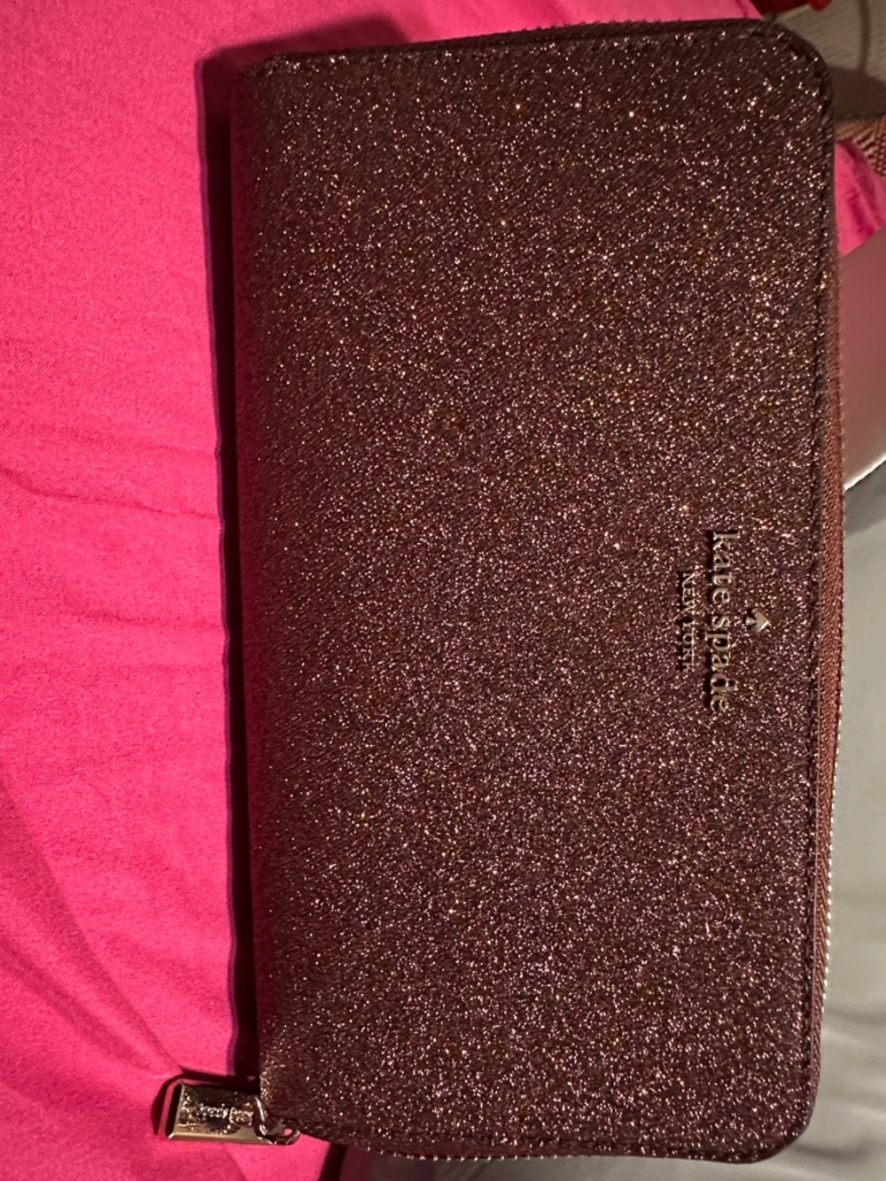 kate spade glitter zip wallet - deep rose shimmer